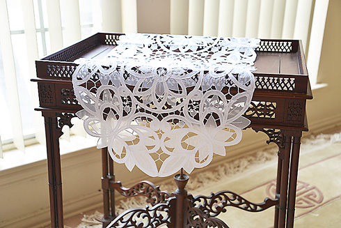 Oval Christina Butterflies Crystal Lace Table Runner 16x36 White